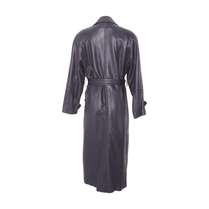 Black Solid Leather Coat