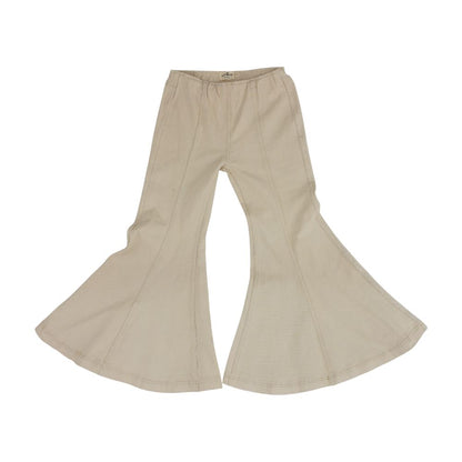 Beige Solid Wide Leg Jeans
