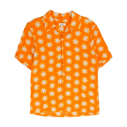 Orange Floral Short Sleeve Button Down