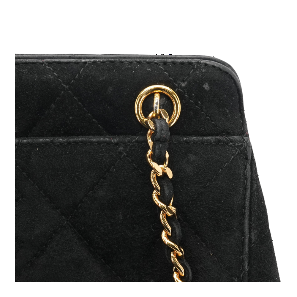 Vintage Quilted Suede Frame Top Bag in Black
