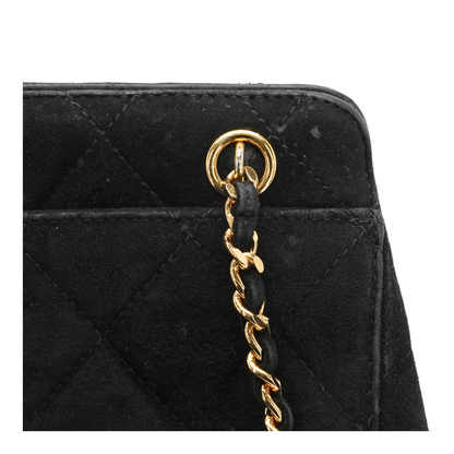 Vintage Quilted Suede Frame Top Bag in Black