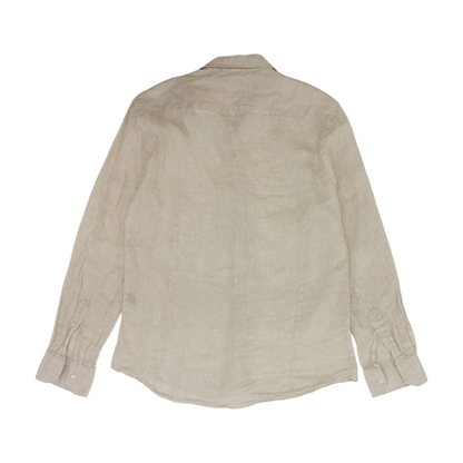 Beige Solid Long Sleeve Button Down