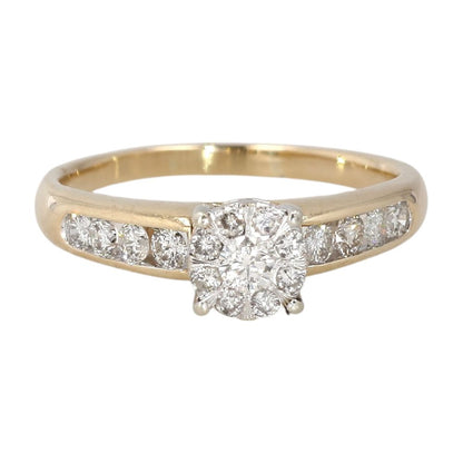 3/4 Ct 10K Two Tone Gold Round Center Halo Diamond Cluster Engagement Ring