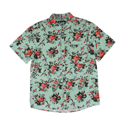 Green Floral Short Sleeve Button Down
