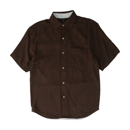 Brown Solid Short Sleeve Button Down