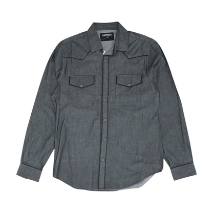 Gray Solid Long Sleeve Button Down