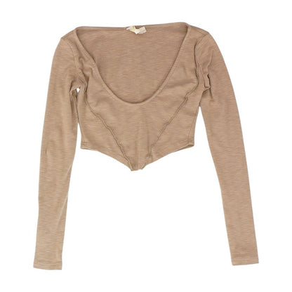 Tan Solid Cropped T-Shirt