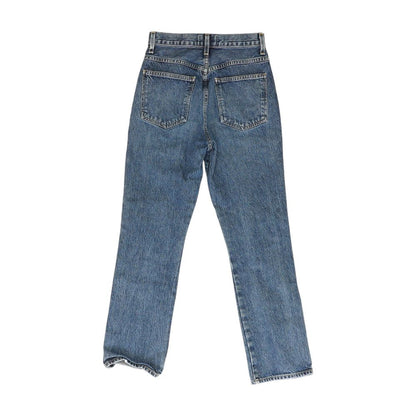 Blue Solid High Rise Straight Leg Jeans