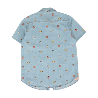 Blue Graphic Short Sleeve Button Down