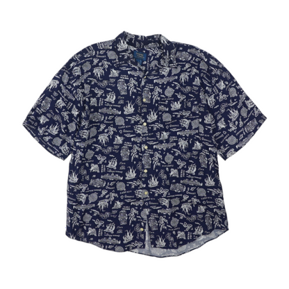 Vintage Navy Graphic Short Sleeve Button Down