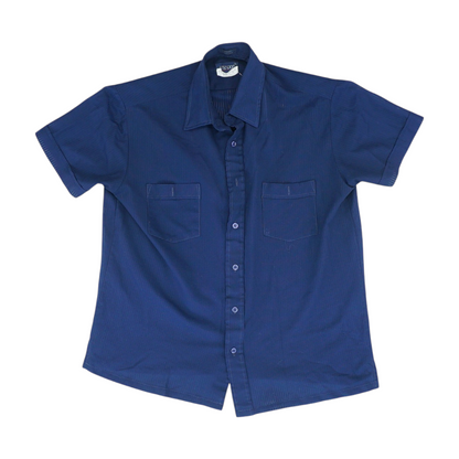 Navy Solid Short Sleeve Button Down