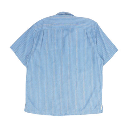 Blue Solid Short Sleeve Button Down