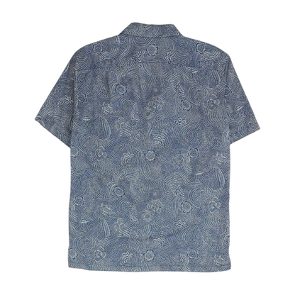 Blue Graphic Short Sleeve Button Down