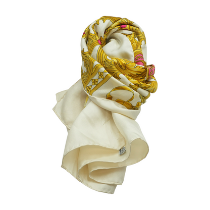 British Heraldry Carre 90 Silk in White and Gold