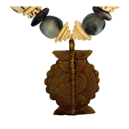 Leather With Beads And Brass Pendant Necklace
