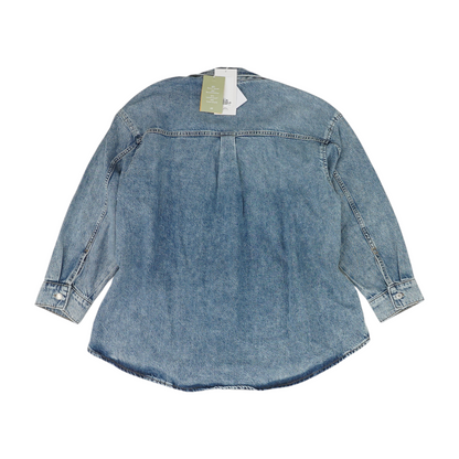 Blue Solid Long Sleeve Button Down