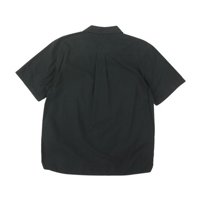 Black Solid Short Sleeve Button Down