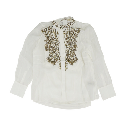 White Petite Print Button Down