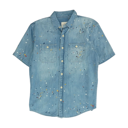 Blue Solid Short Sleeve Button Down