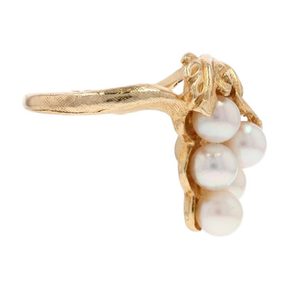 14K Gold Cultured Pearl With Sapphire Accent Vintage Style Grape Cocktail Ring
