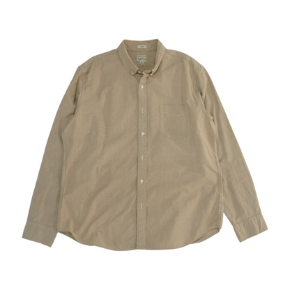 Beige Solid Long Sleeve Button Down