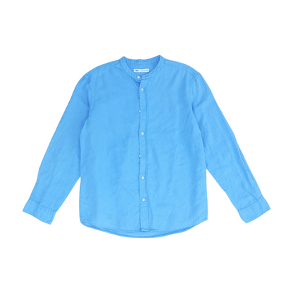 Blue Solid Long Sleeve Button Down