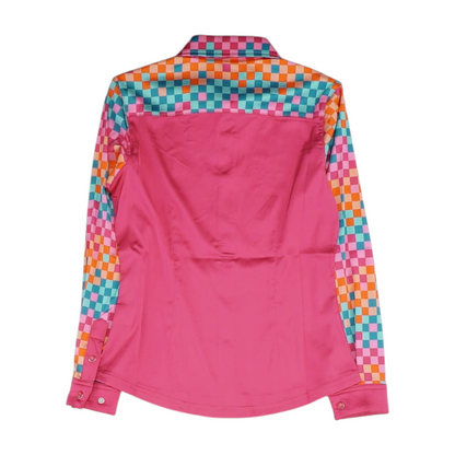 Pink Color Block Long Sleeve Button Down