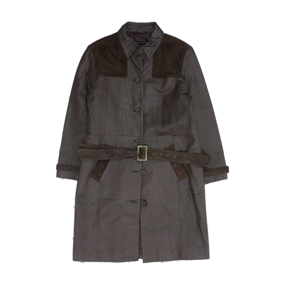 Brown Solid Leather Coat