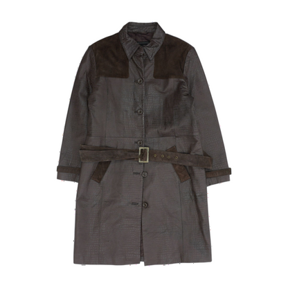 Brown Solid Leather Coat