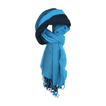 Blue Color Block Wool Scarf