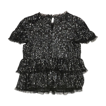 Black Solid Short Sleeve Blouse