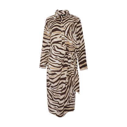Beige Animal Print Midi Dress