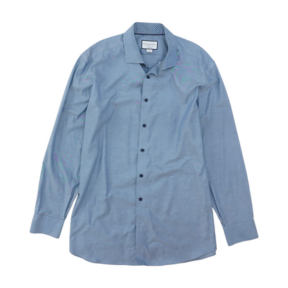 Blue Solid Long Sleeve Button Down