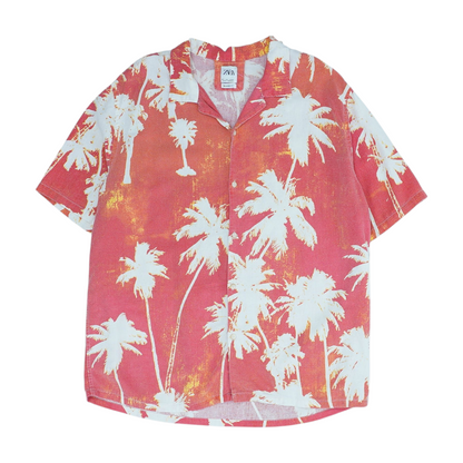Red Tropical Short Sleeve Button Down