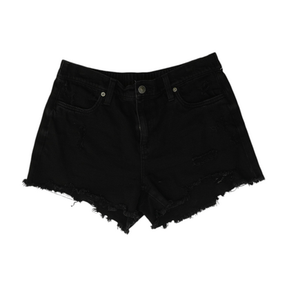 Black Solid Denim Shorts