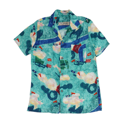 Blue Abstract Short Sleeve Button Down