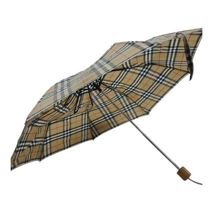 Wood Handled Burberry's Vintage Nova Check Folding/Compact Umbrella – Image 1