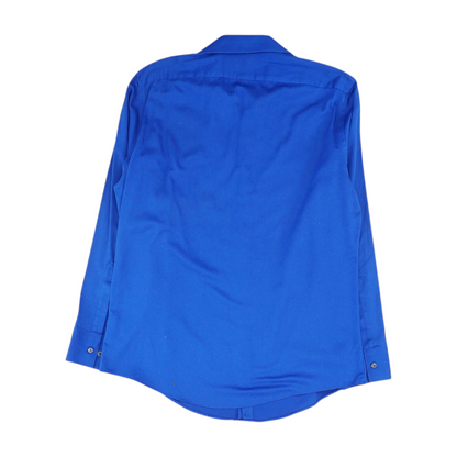 Blue Solid Long Sleeve Button Down