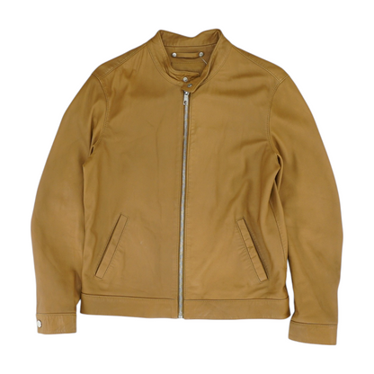 Brown Solid Leather Jacket