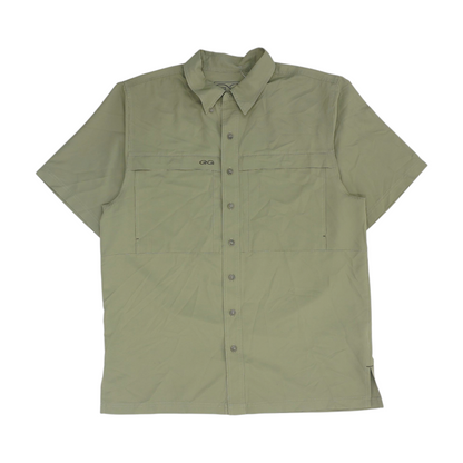 Green Solid Short Sleeve Button Down