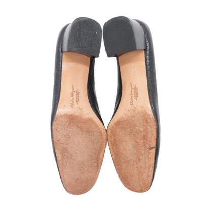 Black Croc-Embossed Leather Pumps