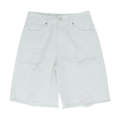 White Solid Denim Shorts