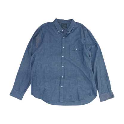 Blue Solid Long Sleeve Button Down