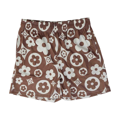 Brown Floral Active Shorts