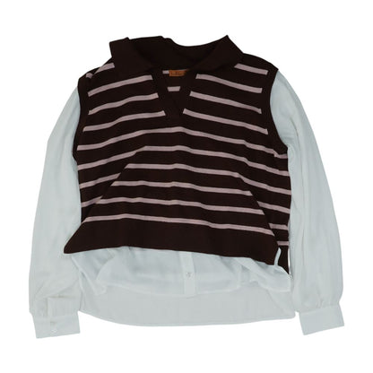 Brown Striped V-Neck Sweater