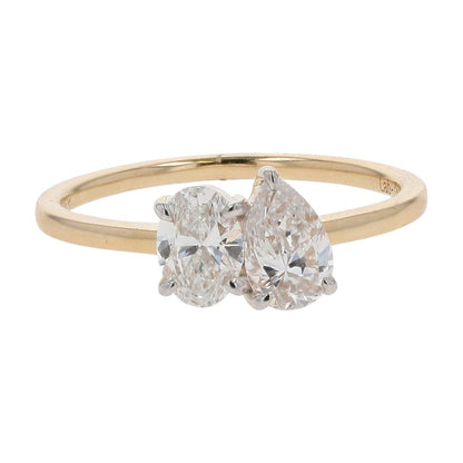 1 Ct 14K Gold Oval And Pear Lab Grown Diamond Toi Et Moi Engagement Ring