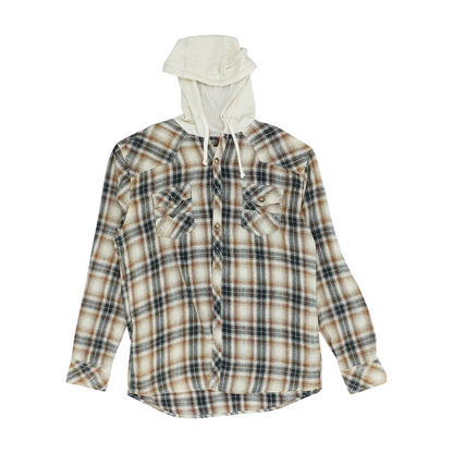 Beige Plaid Flannel Button Down