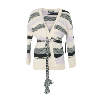 Ivory Striped Cardigan Sweater