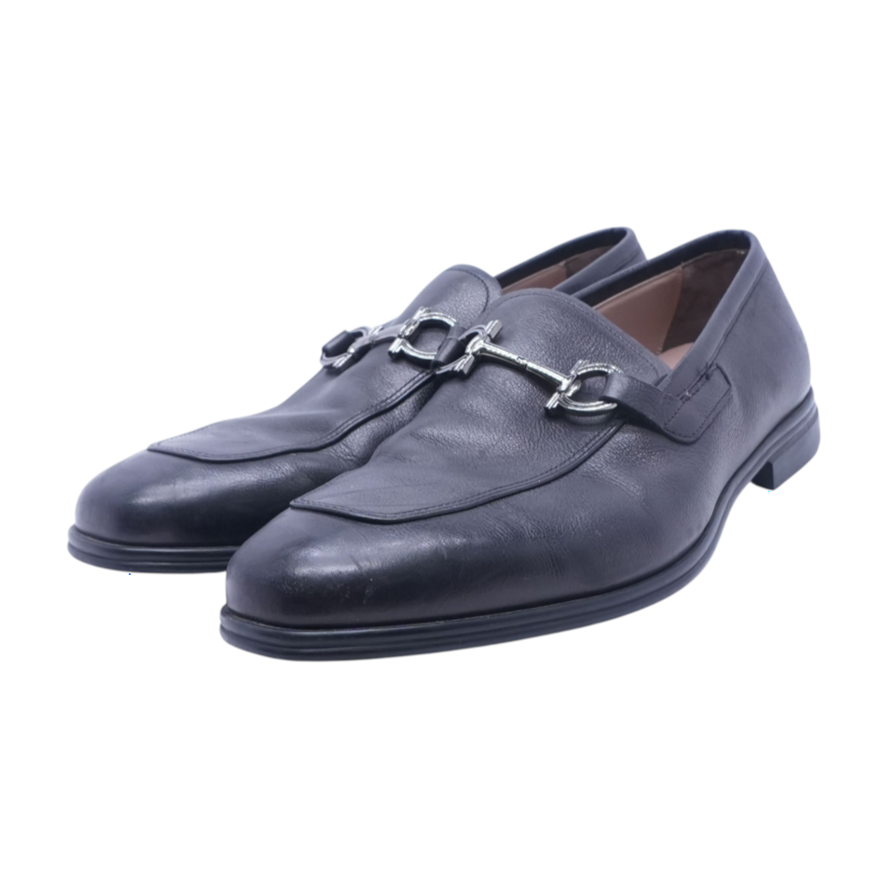 Leather Loafer with Gancini Ornament in Black
