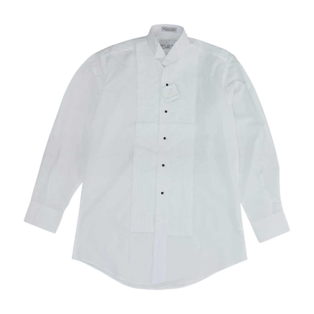 White Solid Tuxedo Button Down